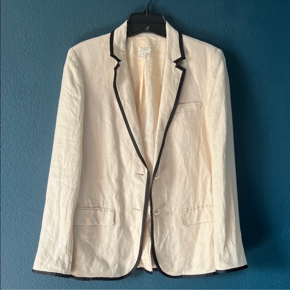 J Crew Women's Cream Blazer with Black Trim
